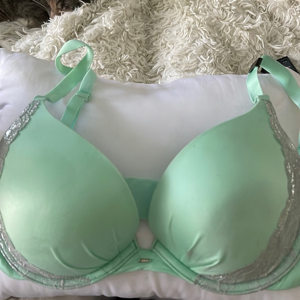 Victoria's Secret Mint Green Push-Up Bra with Silver Lace Trim